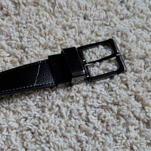 Men's Black Leather Belt with Silver Buckle